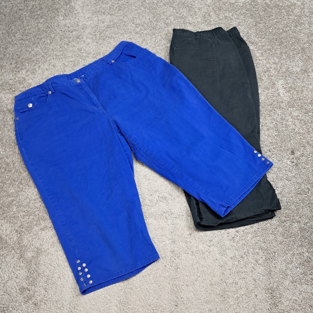 Ruby Rd Favorites Women 18 Capri Pants Bundle Blue Black Studded Hem Stretch 2pk